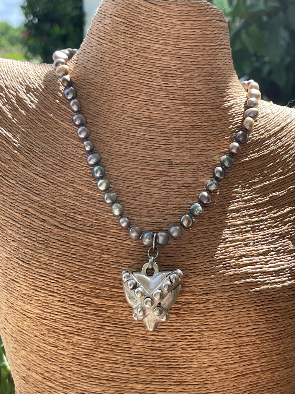 Jesse Thompsen Handcrafted Sterling Silver Heart Pendant with Peacock Pearls